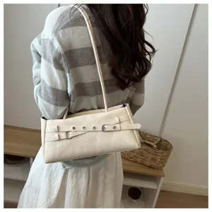 Sweet girl contrast belt shoulder underarm bag, simple stylish denim handbag for spring and summer.