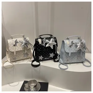 College style small backpack for women cute polka dot star school bag multiuse handbag.