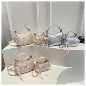Bolso de hombro para mujer con lunares moda bolso de mano con lazo y dije de corazón
