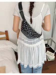 Stylish black polka dot waist bag, casual crossbody chest bag for daily commute and outdoor.