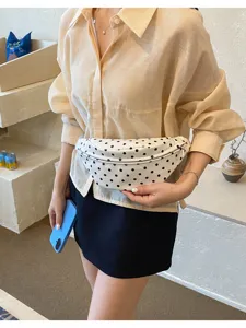 White polka dot fanny pack stylish chest bag casual zipper waist bag daily commute chic.