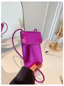 Glossy purple metallic vertical phone bag women mini crossbody shoulder bag spring new