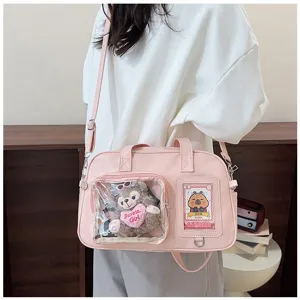 Borsa a tracolla trasparente stile giapponese borsa rosa carina con tasche multiple e finestra
