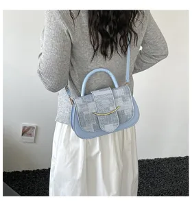 Bolso bandolera cuadrado patchwork retro casual con hebilla de metal para mujeres de oficina.