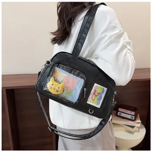 Borsa ita trasparente stile giapponese borsa a tracolla minimalista in pelle PU da donna
