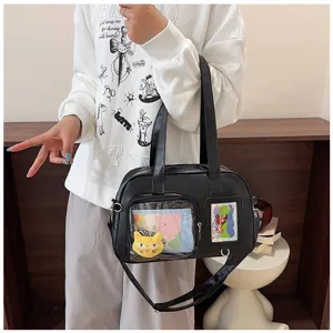 Borsa a tracolla trasparente minimalista giapponese tinta unita casual per donne
