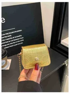 Mini gold crocodile pattern crossbody bag stylish chain mini shoulder bag for women