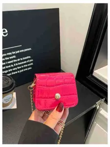 Mini pink crocodile pattern crossbody bag stylish fashion shoulder lipstick bag for women