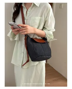 Bolso bandolera cubo de lona contraste elegante para mujer retro diario de trabajo