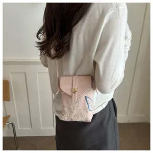 Nuova borsa a tracolla ricamata per telefono, elegante borsetta rosa, piccolo sacchetto.