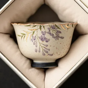 Ceramic tea cup master cup hand-painted wisteria gold-trimmed gift box teaware for home use
