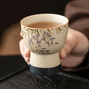 Ceramic tea cup hand-painted wisteria gold-painted high foot tea tasting master cup master design