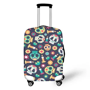 Copertura per Valigia Creativa Con Stampa a Teschio Custodia Protettiva Elastica in Poliestere per Halloween Giorno Dei Morti Viaggio Accessori Borse
