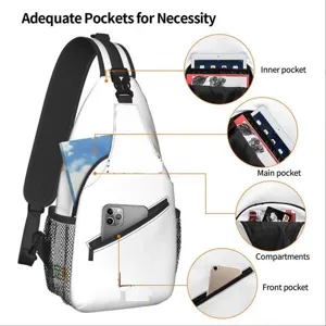 Weißer Sling-Rucksack mit mehreren praktischen Reißverschlusstaschen und Gurt.