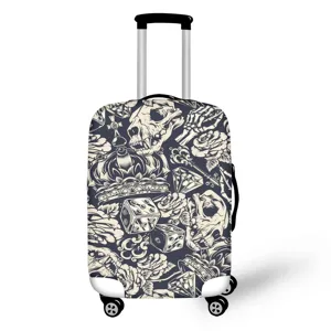 Fodera elastica per valigia con motivo teschio e rosa tatuaggio vintage per la protezione.