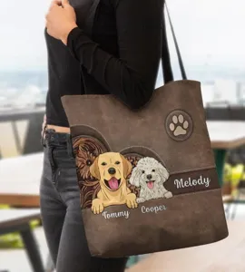 Detailansicht der stylischen Canvas Schultertasche mit süßem personalisiertem Haustier-Design.