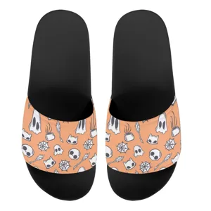 Sommer Casual Totenkopf Druck Pantoletten Für Damen Herren Rutschfest PVC EVA Halloween Skelett Muster Strand Sandalen Flache Hausschuhe