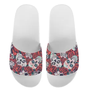 Mexikanische Tag der Toten Rose Totenkopf Druck Pantoletten Unisex Casual Strand Hausschuhe PVC EVA Rutschfeste Flache Flip Flops