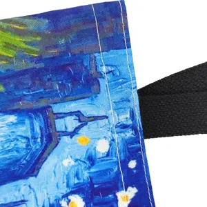 Detailansicht der Leinen-Einkaufstasche, künstlerischer Sternenhimmel-Druck, lässige Tasche.