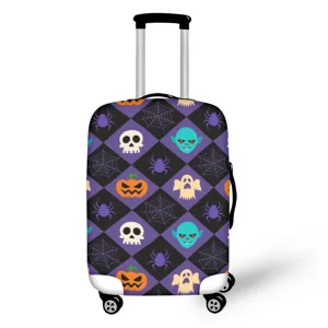 Copertura protettiva per valigia da viaggio con teschio di Halloween cartoon design.