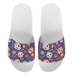Sommer flache Hausschuhe für Damen und Herren, stilvoller Totenkopf Blumen Druck, Alltag.