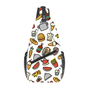 Borsa a Tracolla in Poliestere Stampata per Uomo Donna Sport all'Aperto Borsa da Petto Casual Pasqua Halloween Motivo Cibo