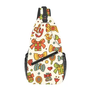 Bolso Bandolera Estampado Unisex Deportes al Aire Libre Casual Crossbody Bolso de Pecho Poliéster Caramelos Patrón Floral Mochila de Viaje