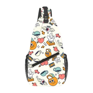 Bolso de pecho informal con estampado de dibujos animados retro para deporte al aire libre