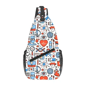 Borsa a tracolla con motivo medico, zaino da petto casual impermeabile per sport all'aperto.