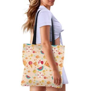 Sommerlicher Canvas-Tragebeutel, lässige Umhängetasche mit niedlichen Sommermustern für Alltag.