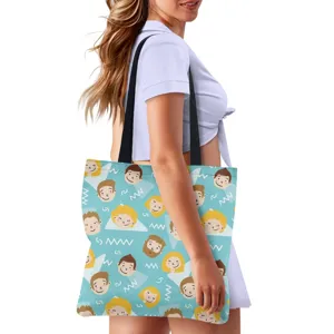 Lässige Canvas Tragetasche mit süßem Cartoon-Gesicht Print, stilvolle Schultertasche.