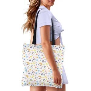 Sac cabas en toile à imprimé floral, grand sac à main d'épaule pour les courses quotidiennes.
