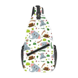 Niedlicher Cartoon Elefant Druck Outdoor Sport Freizeit Sling Tasche mit Reißverschluss.