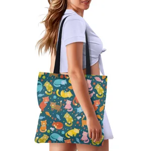 Women Fashion Canvas Tote Bag Cartoon Animal Dinosaur Space Print Large Capacity Handbag Casual Foldable Shoulder Shopping Bag