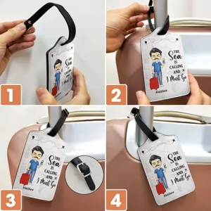 Personalisiertes Cartoon Reisegepäckschild mit sicherem Riemen und Metallschnalle.