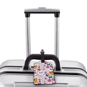 Creative Cartoon Pattern PU Leather Luggage Tag Identification Travel Suitcase Label For Backpack Handbag Accessories