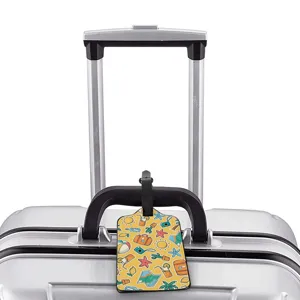 Travel luggage tag with summer vacation doodle print pattern, durable ID bag tag for suitcases.