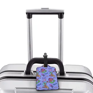 Cute cartoon mermaid luggage tag for travel suitcase identification with secure strap.