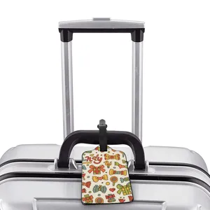 Cartoon Candy Pattern Luggage Tag PU Leather Travel Suitcase Bag Identifier Tag With Privacy ID Card Information Holder Printed Travel Accessories