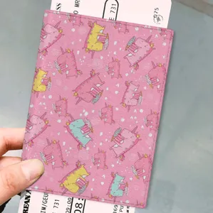 Étui de passeport en cuir PU avec motif de licorne de dessin animé, pochette de voyage