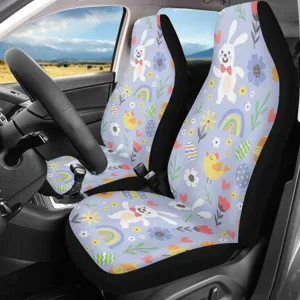 Universelle Auto Vordersitzbezüge mit süßem Osterhase und Blumen Print Autozubehör