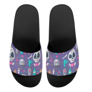 Modische Totenkopf Print Pantoletten für Damen und Herren, bequeme Freizeit Strandschuhe Sommer.