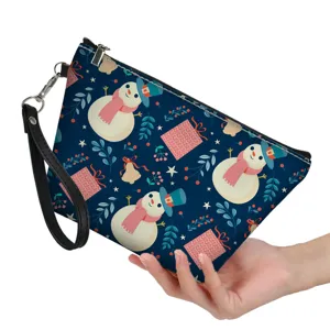 Sac pochette poignet imprimé bonhomme de neige de Noël trousse maquillage femme.