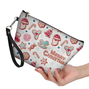 Trousse de toilette de Noël en cuir PU avec motif de biscuits et dragonne, belle idée cadeau.