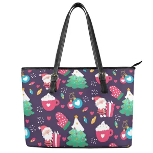 Damen Casual PU Leder Tragetasche Weihnachten Weihnachtsmann Druck Umhängetasche Business Pendeln Reißverschluss Handtasche Feiertagsparty Geschenk