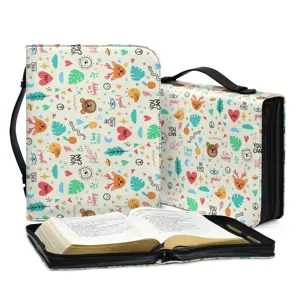 Multifunktionale PU Leder Bibeltasche Cartoon Blumenmuster Aufbewahrung Handtasche Reißverschluss Buchhülle Schutz Mit Griff Für Reisen Täglichen Gebrauch