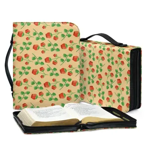 PU Leder Bibel Tasche Tragbare Buch Aufbewahrungstasche Blumen Bedruckt Buchhülle Schutzhülle Mit Griff Reißverschluss