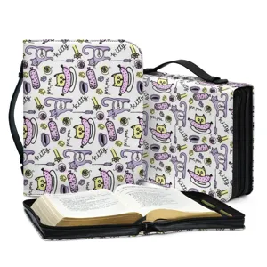 Tragbare PU Leder Buchschutzhülle Retro Cartoon Bedruckt Bibel Aufbewahrungstasche Reißverschluss Handheld Reise Buch Tasche Organizer Halter