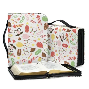 Farbige Party-Muster PU Leder Bibel Schutzhülle Tasche mit Griff und Reißverschluss.