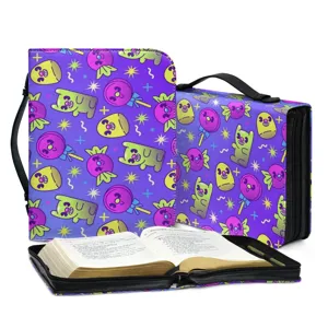 Bunte Cartoon Muster Bibel-Tasche mit Griff und Reißverschluss für perfekte Buchaufbewahrung.